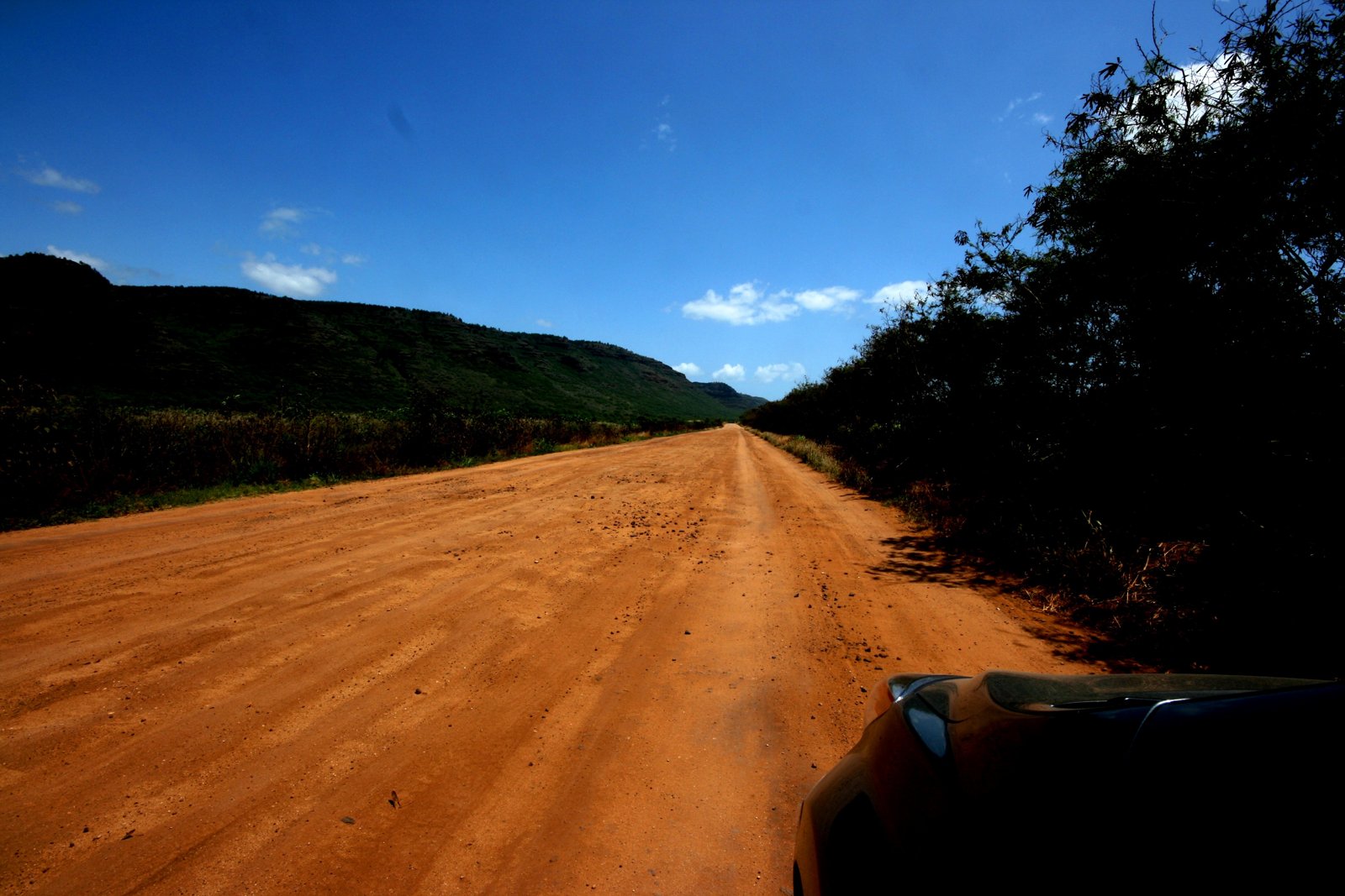 Eine Straße führt durch die offene Landschaft auf Hawaii.